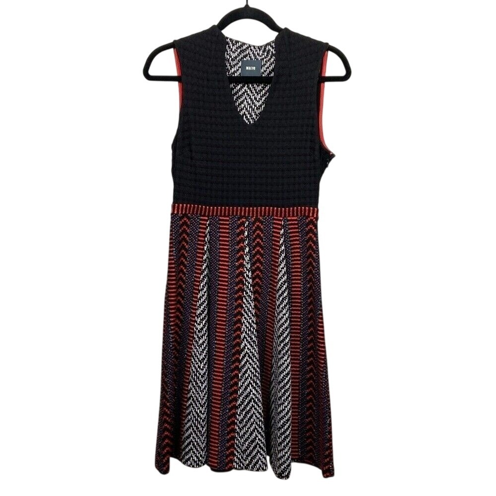 Maeve Anthropologie Carolina Mixed Pattern Knit Fit & Flare Dress Black Red US 4